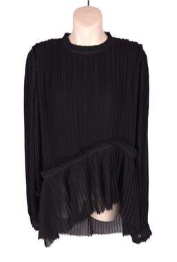 UNTTLD Pleated Blouse Top US 6 EU 38 Womens Black Sheer Panel $450